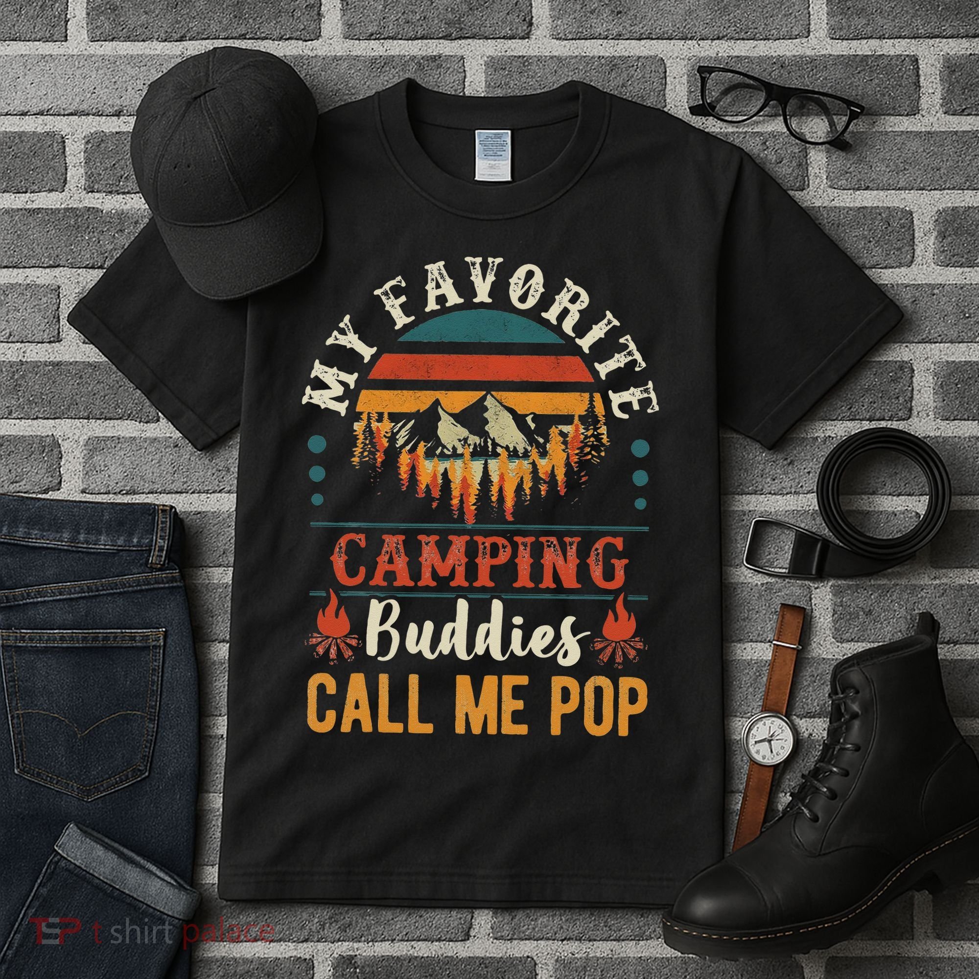 My Favorite Camping Buddies Call Me Pop Funny Grandpa Saying Tall T-Shirt