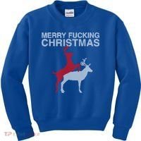 Merry Fucking Christmas! Obscene Ficking Reindeer Gift Fun Gift Kids Sweatshirt thumb 0