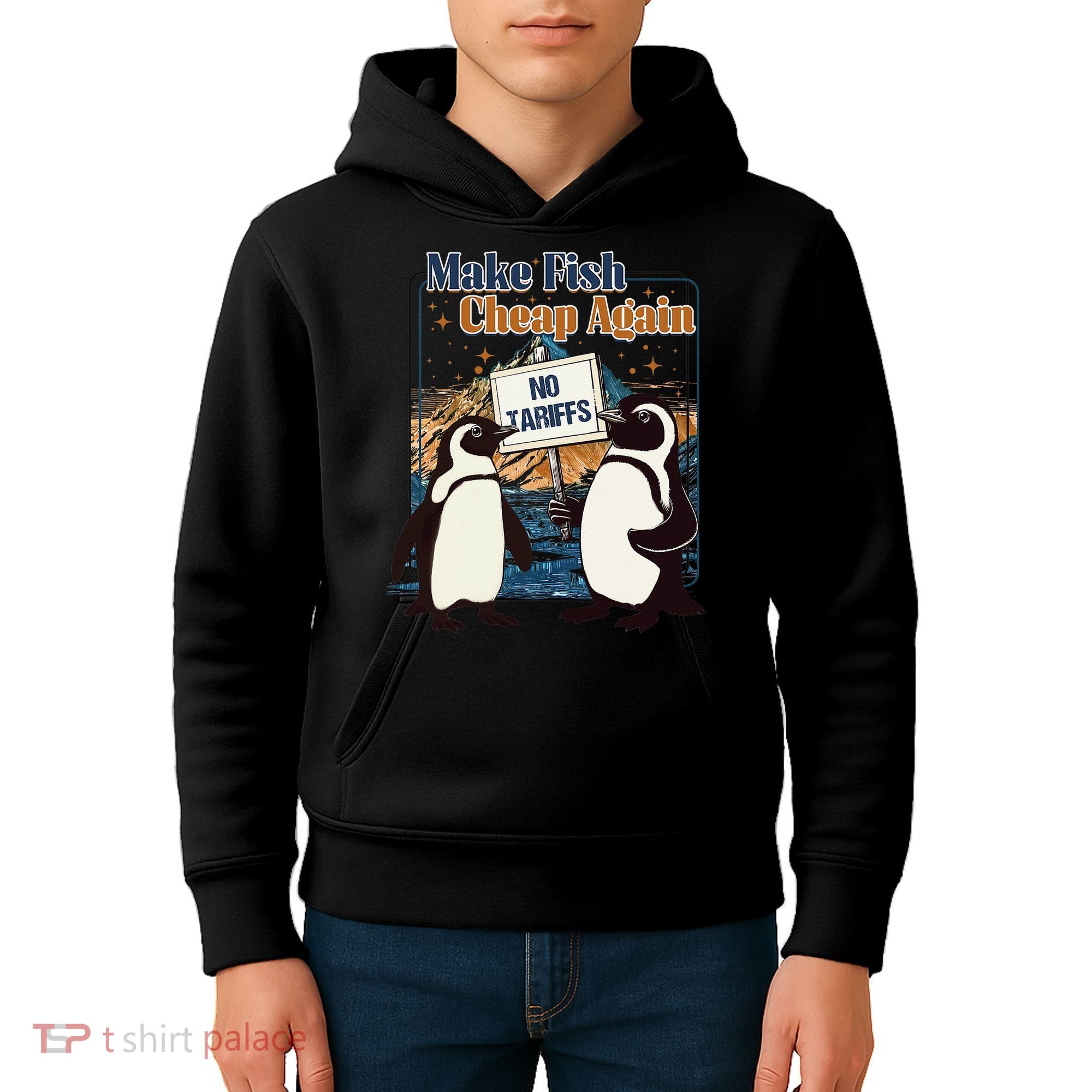 Make Fish Cheap Again Penguins Against Tariffs Kids Hoodie