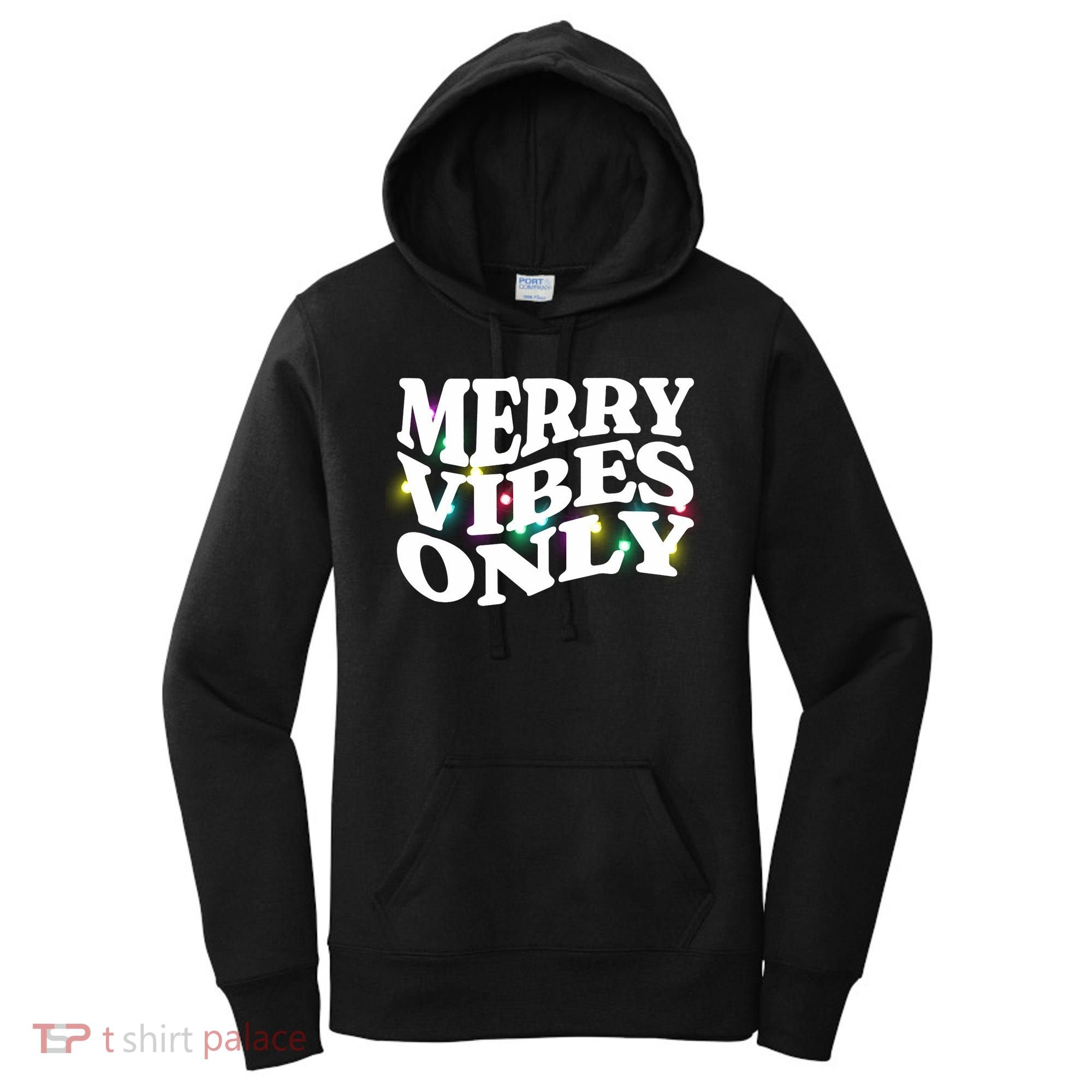 Matching Family Christmas Merry Vibes Only Lights Long Sleeve Women's Hoodie