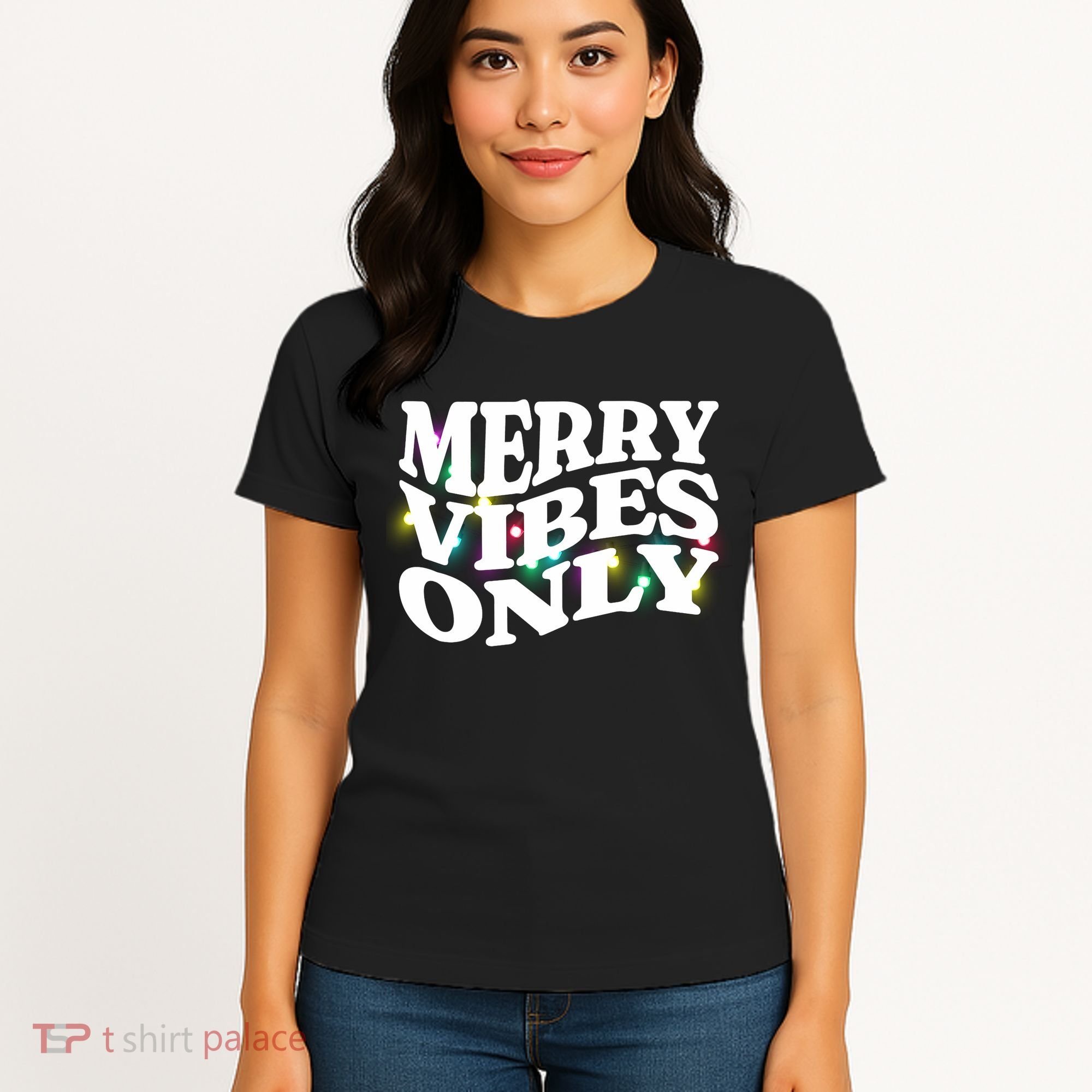 Matching Family Christmas Merry Vibes Only Lights Long Sleeve Women's T-Shirt