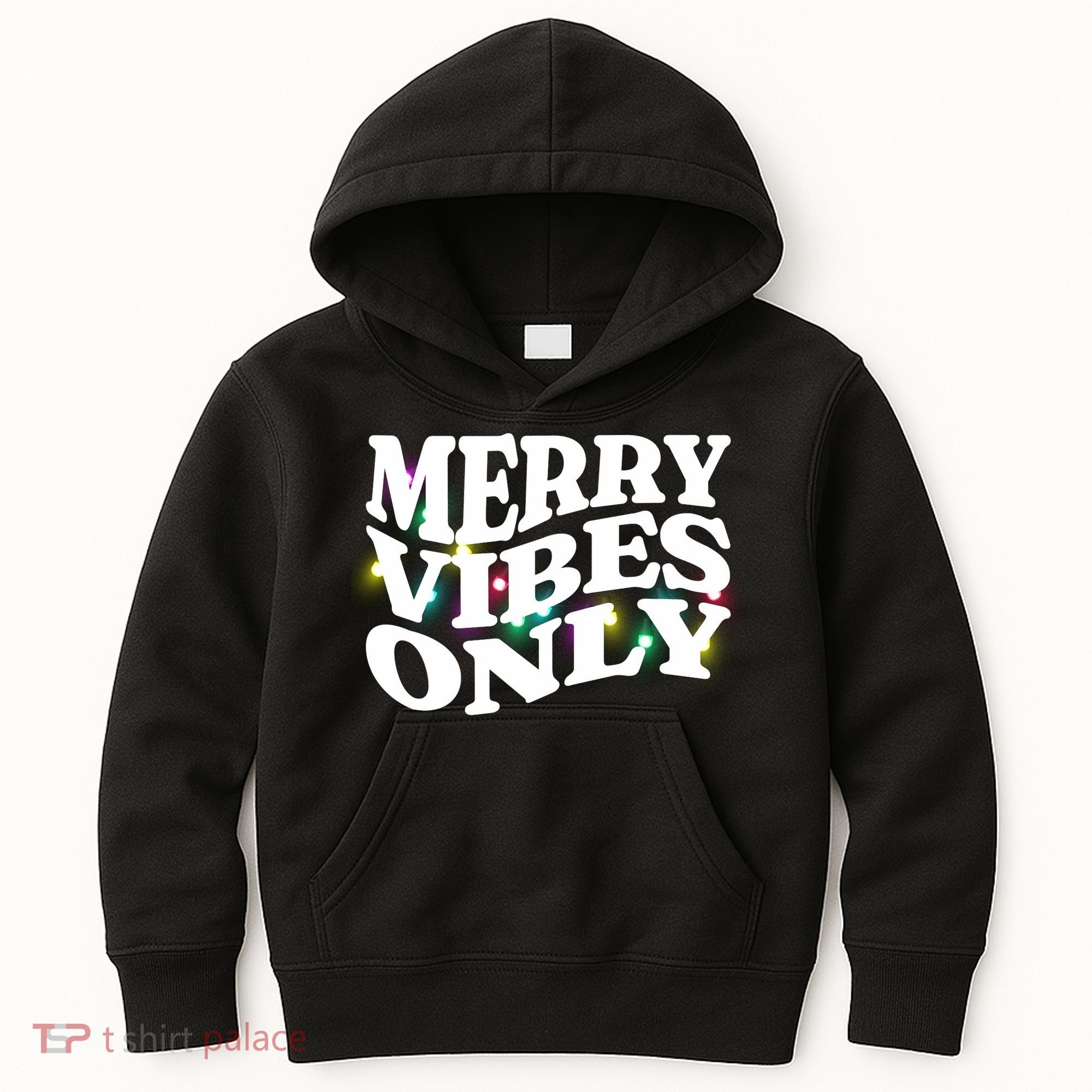 Matching Family Christmas Merry Vibes Only Lights Long Sleeve Kids Hoodie