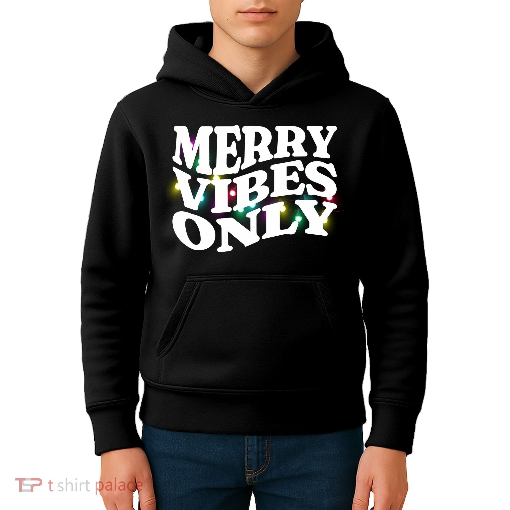 Matching Family Christmas Merry Vibes Only Lights Long Sleeve Kids Hoodie