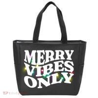 Matching Family Christmas Merry Vibes Only Lights Long Sleeve Tote Bag thumb 0