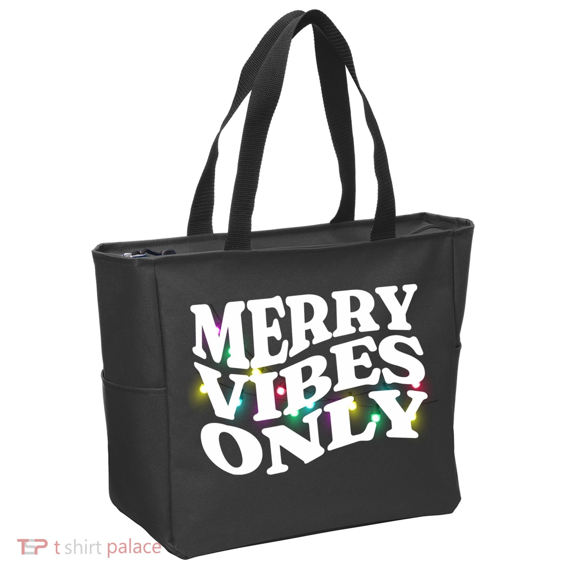 Matching Family Christmas Merry Vibes Only Lights Long Sleeve Tote Bag