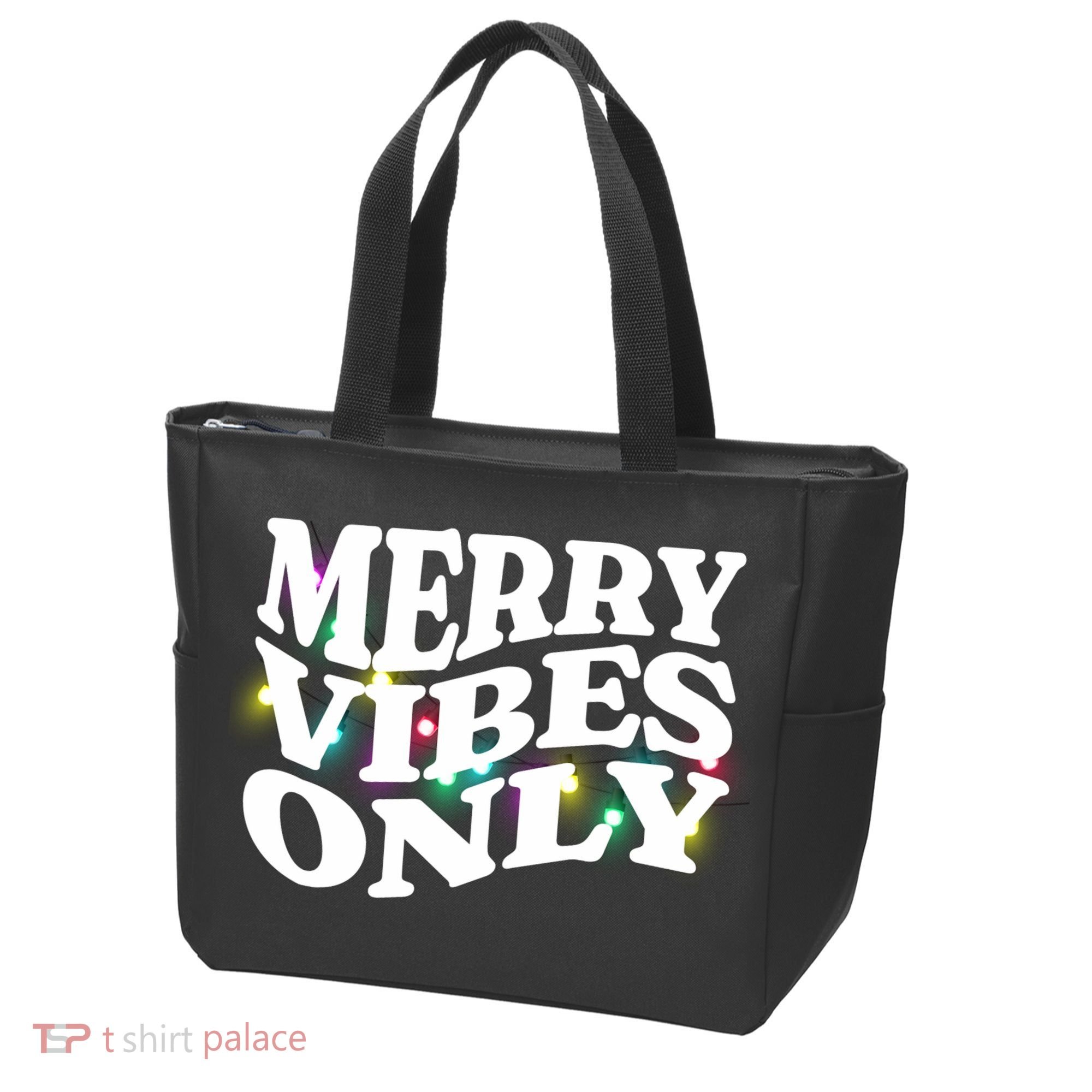 Matching Family Christmas Merry Vibes Only Lights Long Sleeve Tote Bag