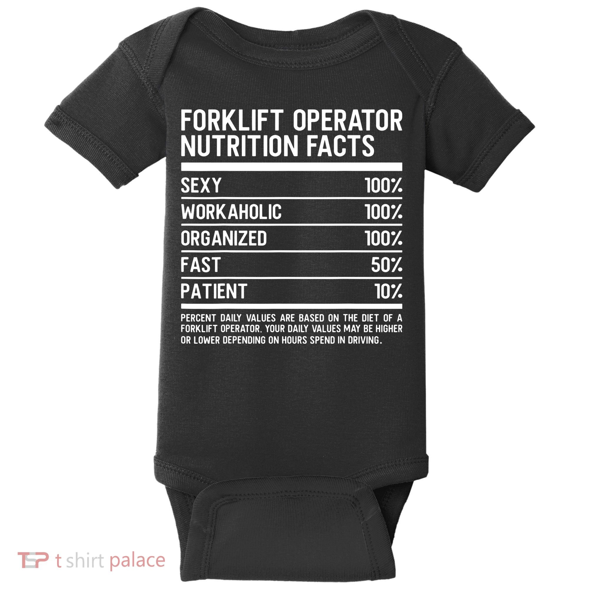 Men Funny Certified Forklift Operator Nutrition Facts Baby Bodysuit