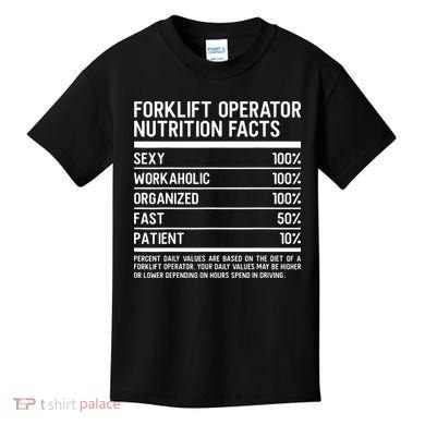 Men Funny Certified Forklift Operator Nutrition Facts Kids T-Shirt