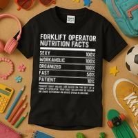 Men Funny Certified Forklift Operator Nutrition Facts Kids T-Shirt thumb 3