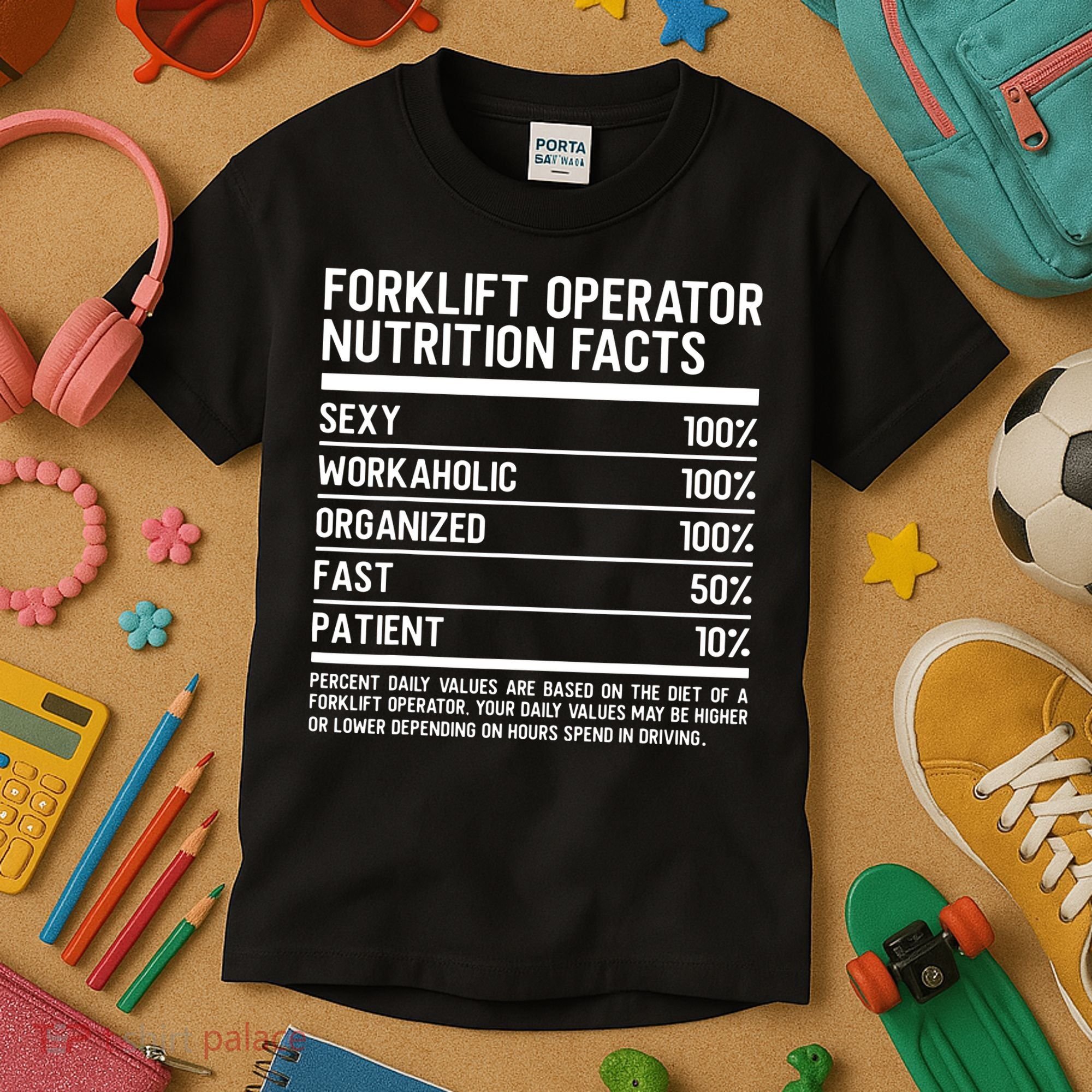 Men Funny Certified Forklift Operator Nutrition Facts Kids T-Shirt