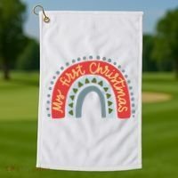 My First Christmas Cute Rainbow Holiday Golf Towel thumb 1