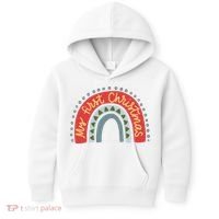 My First Christmas Cute Rainbow Holiday Kids Hoodie thumb 0