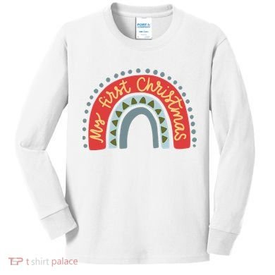 My First Christmas Cute Rainbow Holiday Kids Long Sleeve Shirt