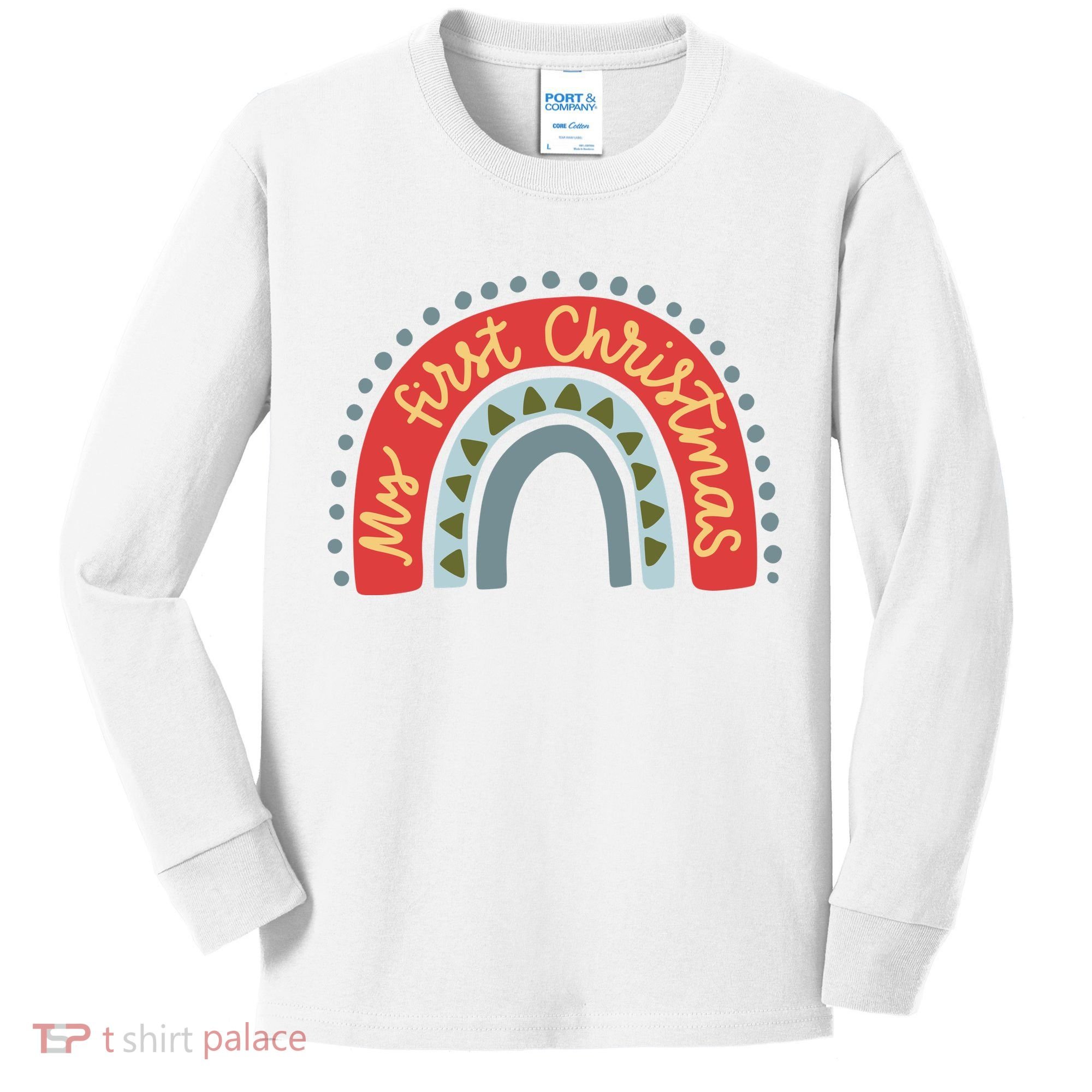 My First Christmas Cute Rainbow Holiday Kids Long Sleeve Shirt