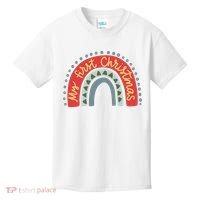 My First Christmas Cute Rainbow Holiday Kids T-Shirt thumb 0