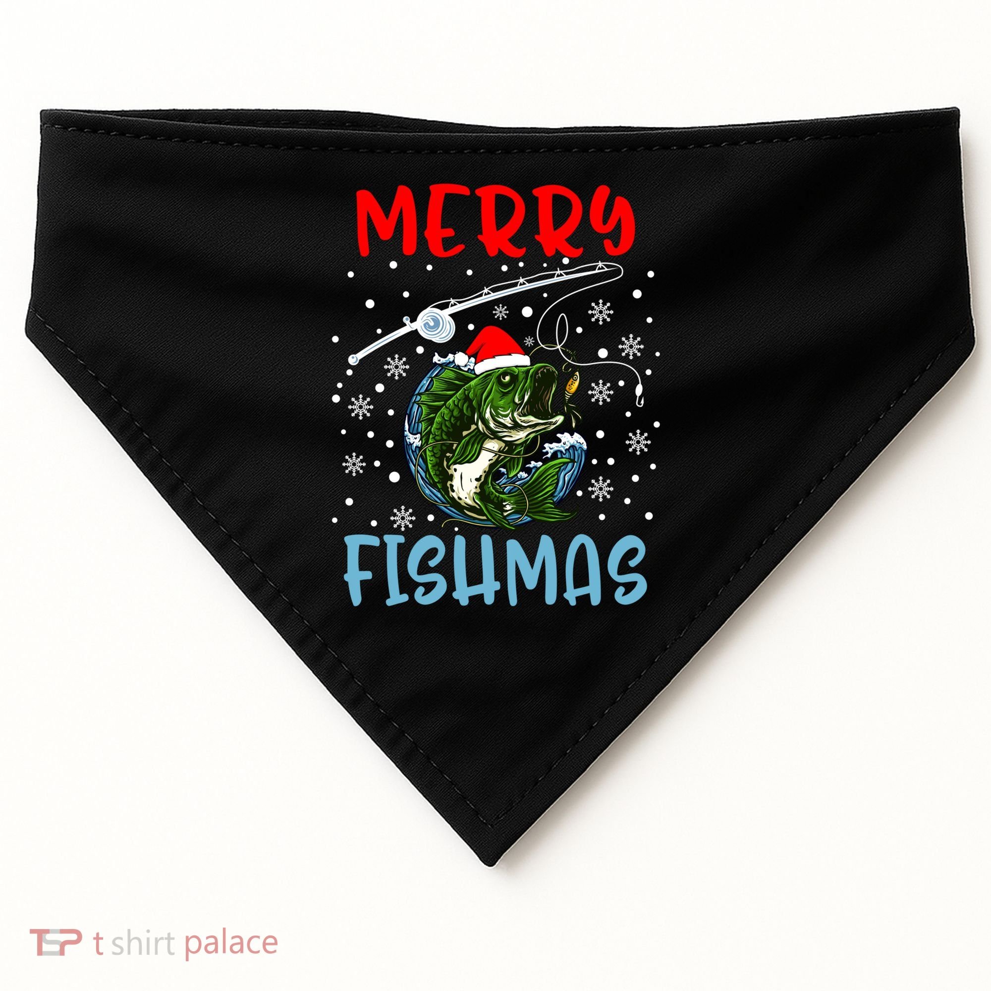 Merry Fishmas Christmas Fishing Holiday Gift USA-Made Doggie Bandana