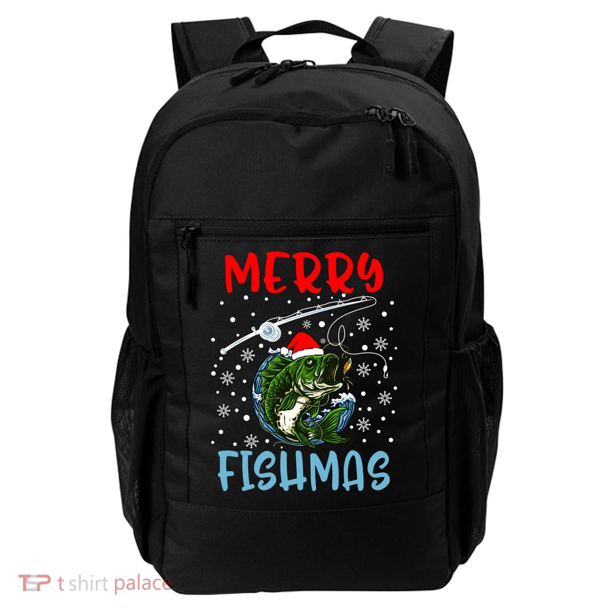 Merry Fishmas Christmas Fishing Holiday Gift Backpack