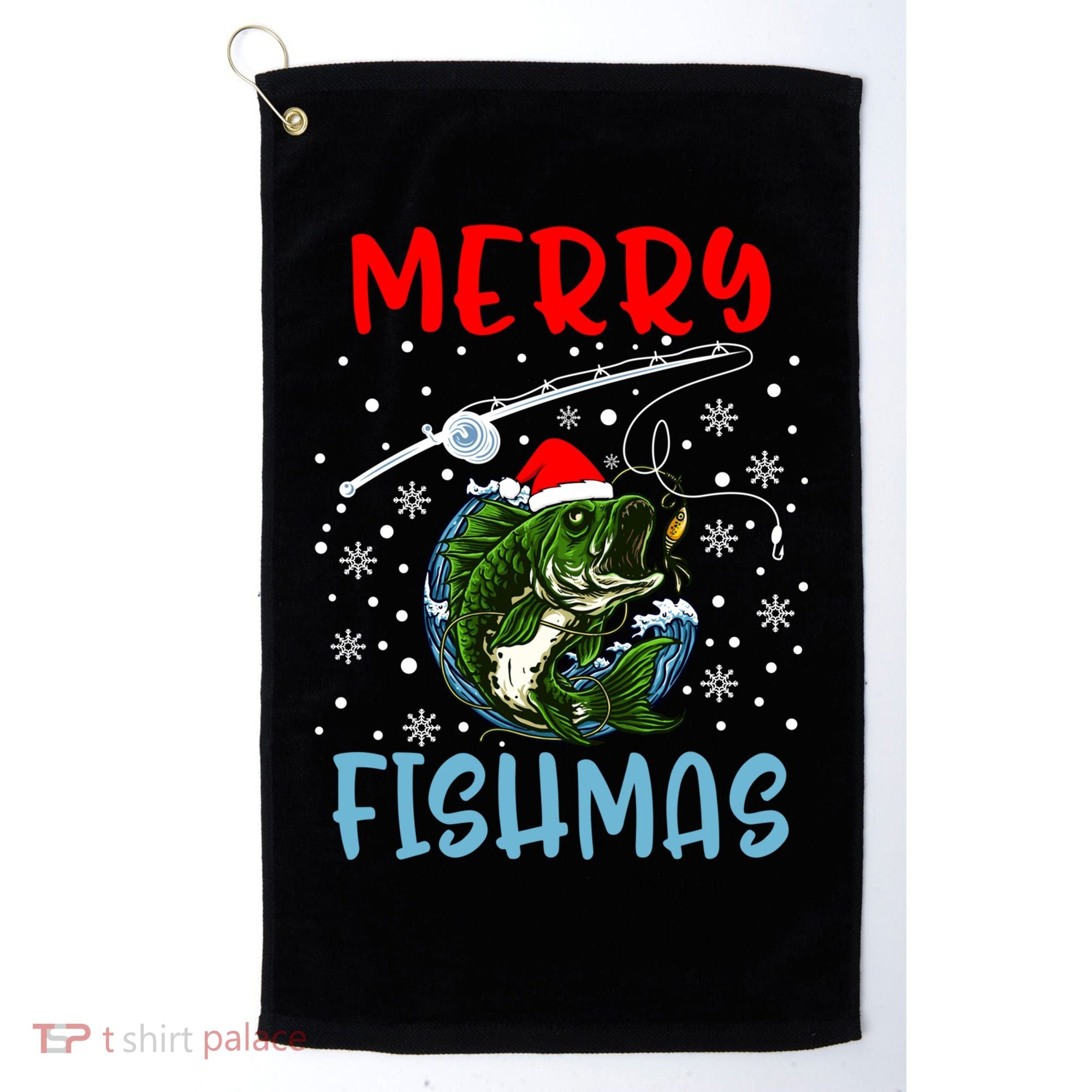 Merry Fishmas Christmas Fishing Holiday Gift Golf Towel