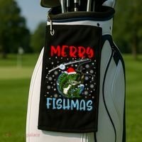 Merry Fishmas Christmas Fishing Holiday Gift Golf Towel thumb 2