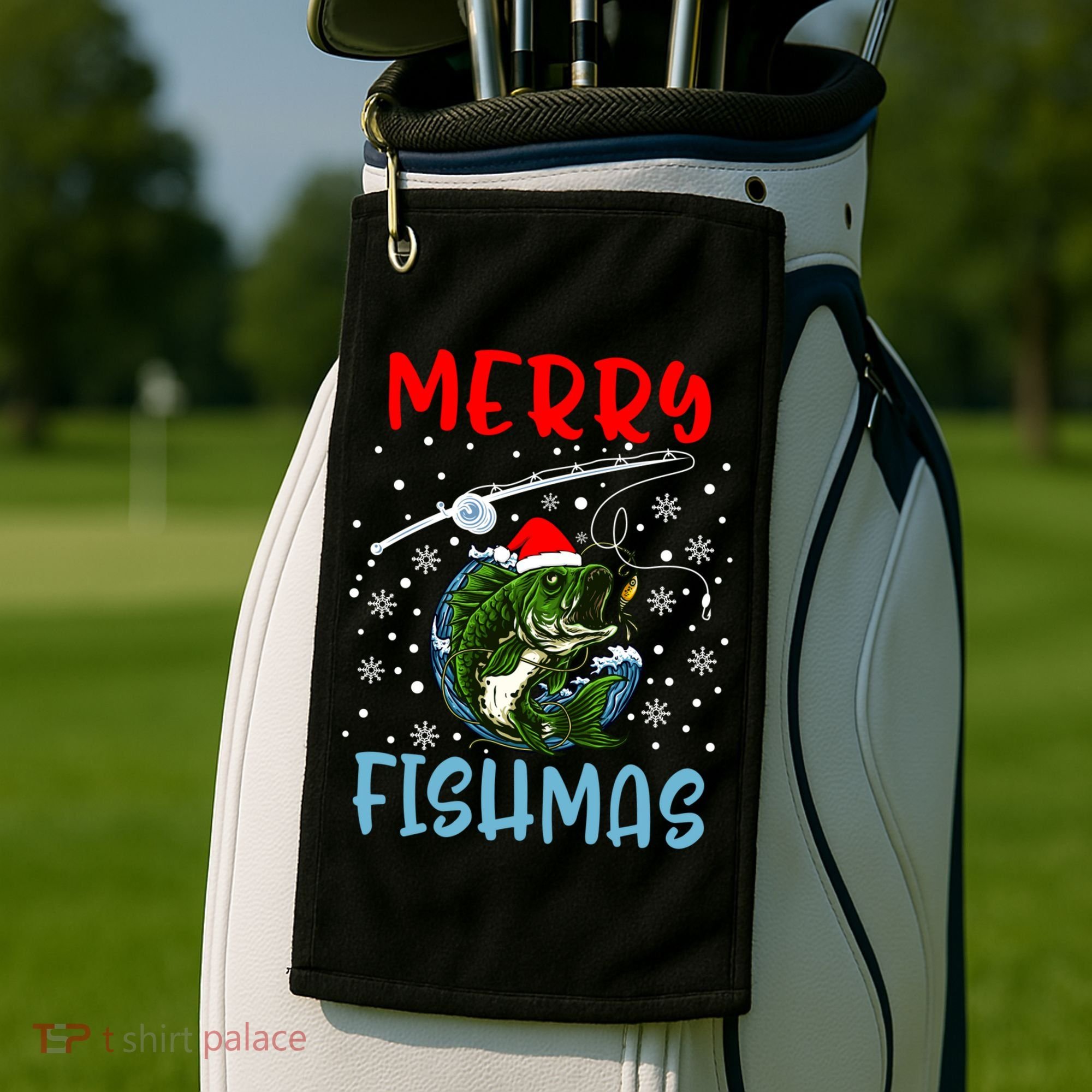 Merry Fishmas Christmas Fishing Holiday Gift Golf Towel