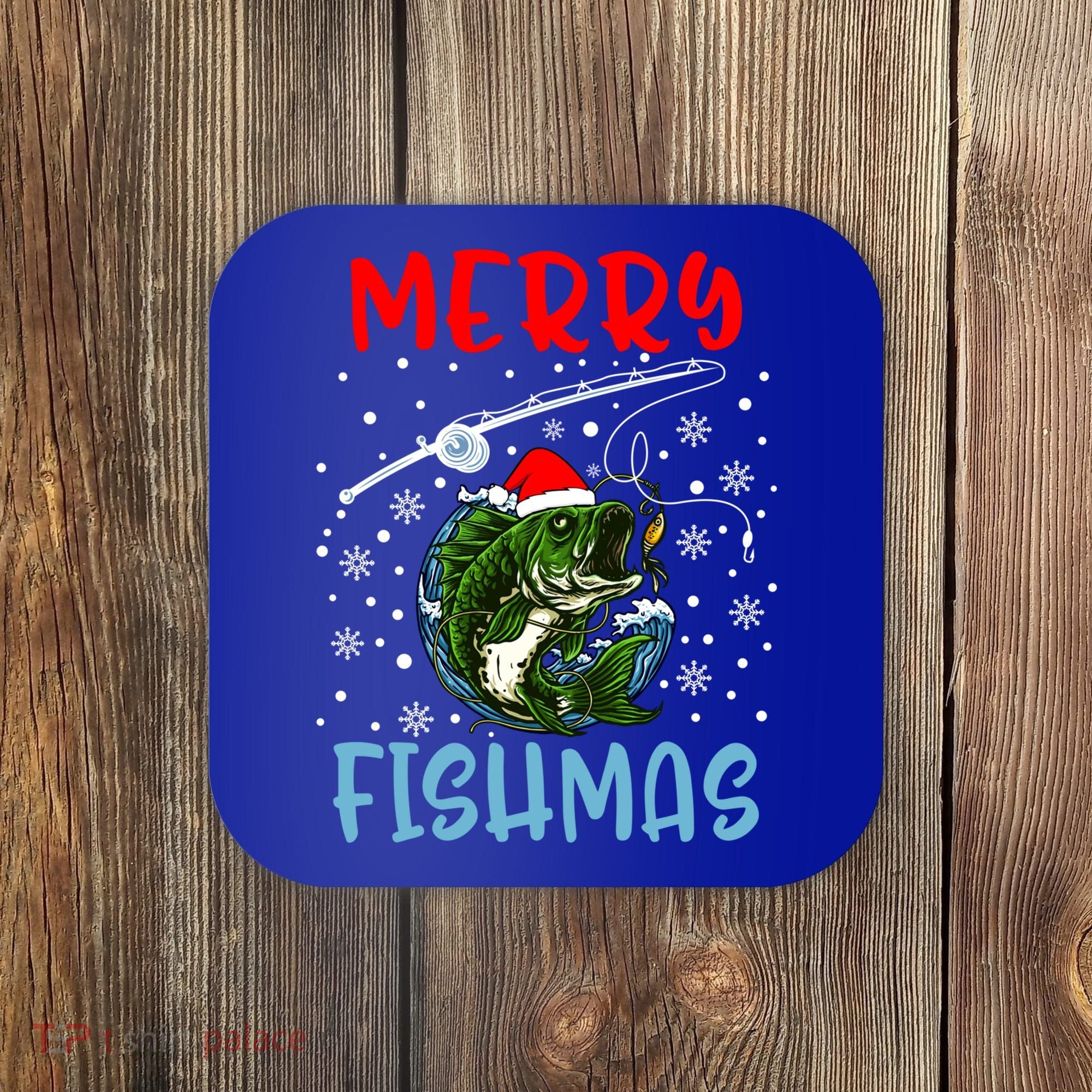 Merry Fishmas Christmas Fishing Holiday Gift Coaster