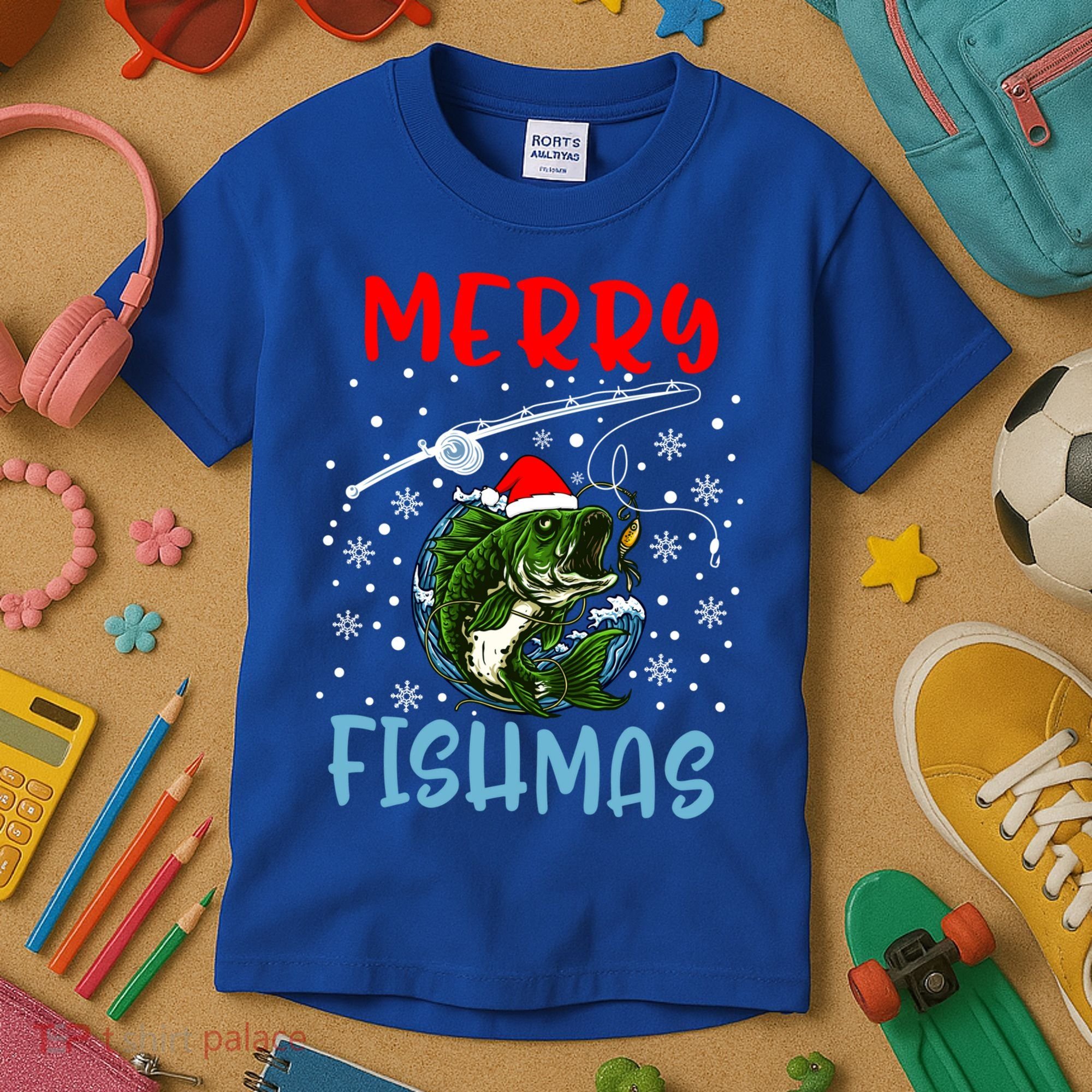 Merry Fishmas Christmas Fishing Holiday Gift Kids T-Shirt