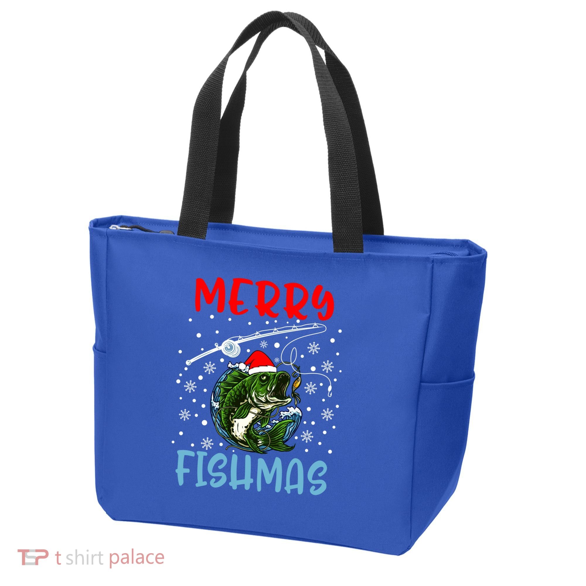 Merry Fishmas Christmas Fishing Holiday Gift Tote Bag