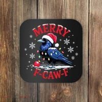 Merry F-Caw-F Crow Funny Christmas X-Mas Coaster thumb 0