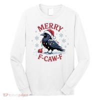 Merry F-Caw-F Crow Funny Christmas X-Mas Long Sleeve Shirt thumb 0