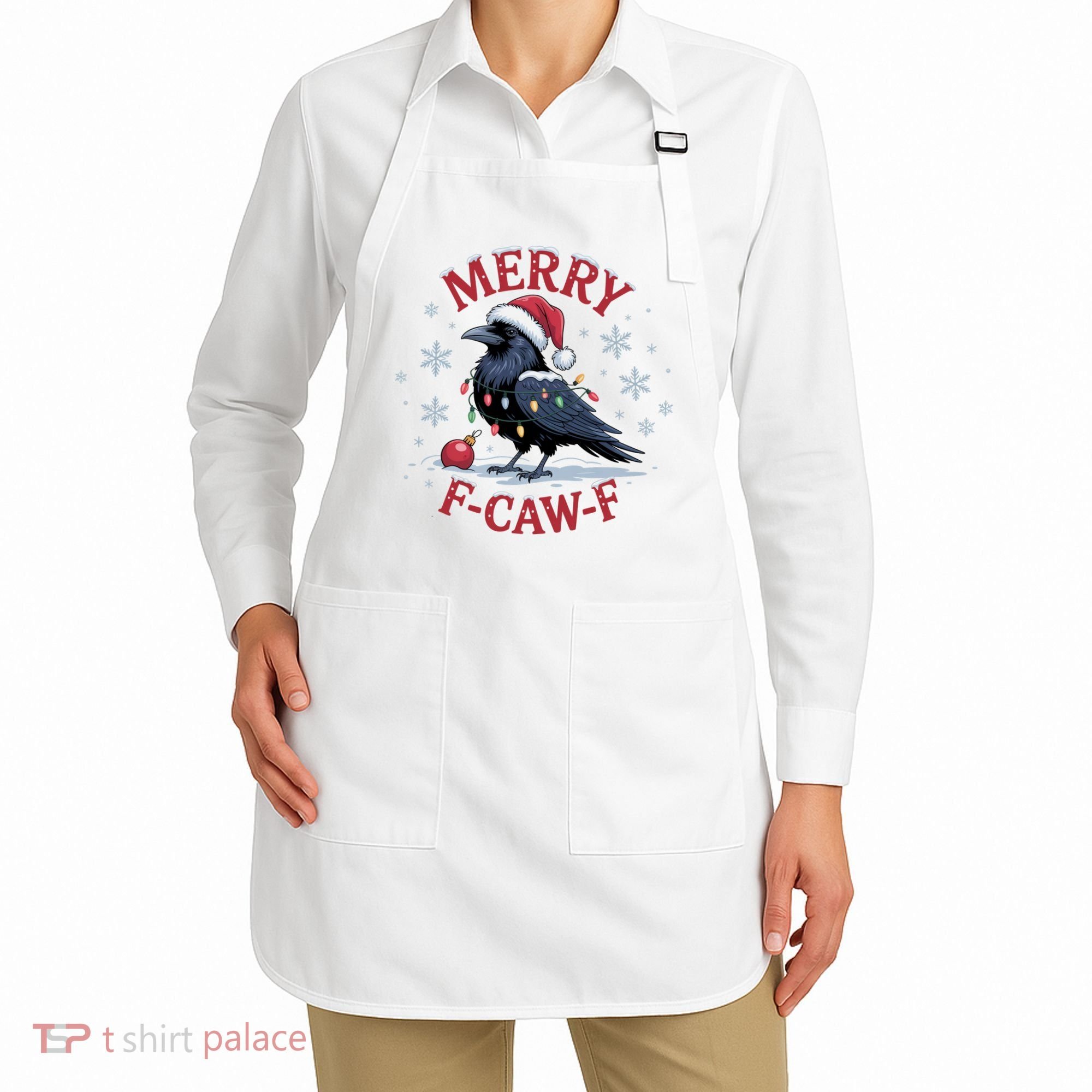 Merry F-Caw-F Crow Funny Christmas X-Mas Apron
