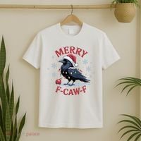Merry F-Caw-F Crow Funny Christmas X-Mas T-Shirt thumb 2