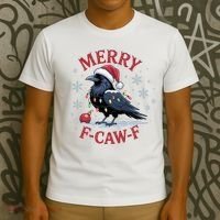Merry F-Caw-F Crow Funny Christmas X-Mas T-Shirt thumb 3