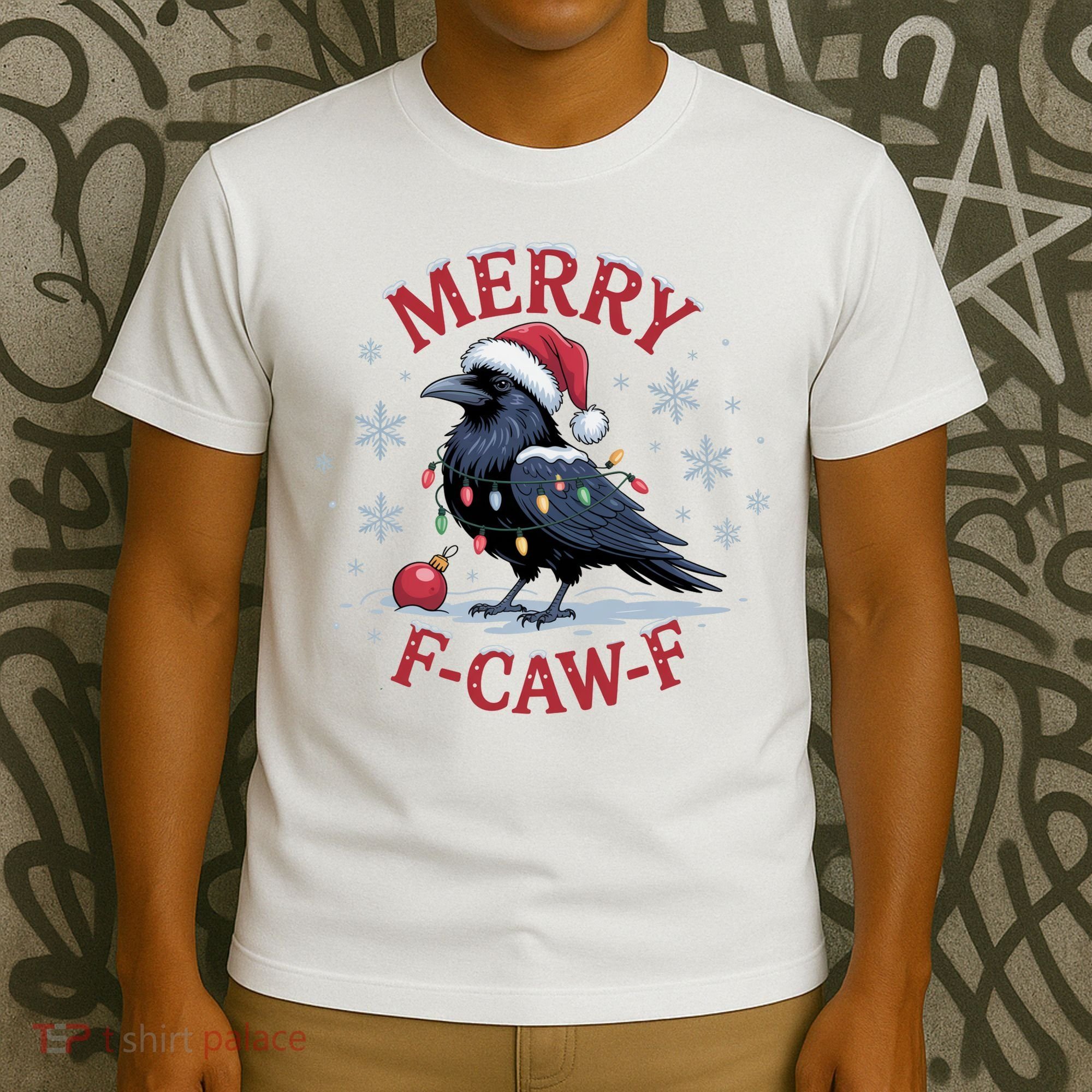 Merry F-Caw-F Crow Funny Christmas X-Mas T-Shirt