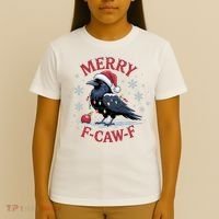 Merry F-Caw-F Crow Funny Christmas X-Mas T-Shirt thumb 4