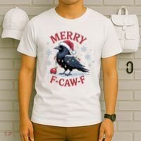 Merry F-Caw-F Crow Funny Christmas X-Mas T-Shirt thumb 6