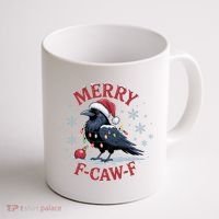 Merry F-Caw-F Crow Funny Christmas X-Mas Coffee Mug thumb 1