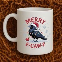 Merry F-Caw-F Crow Funny Christmas X-Mas Coffee Mug thumb 2