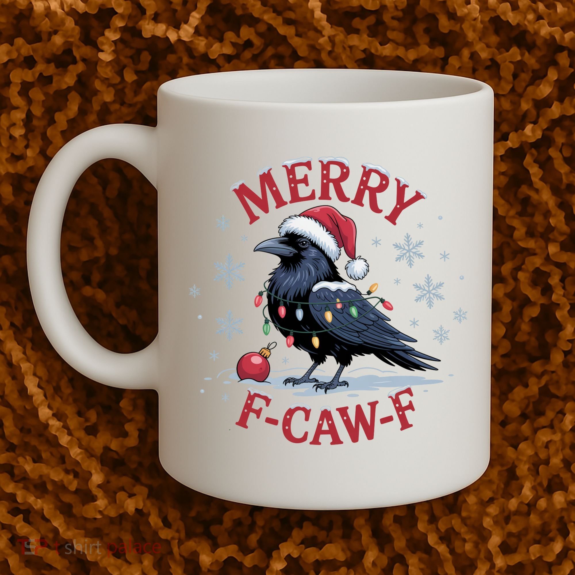 Merry F-Caw-F Crow Funny Christmas X-Mas Coffee Mug