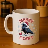 Merry F-Caw-F Crow Funny Christmas X-Mas Coffee Mug thumb 4