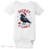 Merry F-Caw-F Crow Funny Christmas X-Mas Baby Bodysuit thumb 0