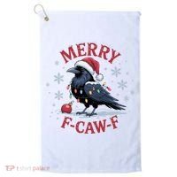 Merry F-Caw-F Crow Funny Christmas X-Mas Golf Towel thumb 0