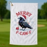 Merry F-Caw-F Crow Funny Christmas X-Mas Golf Towel thumb 1