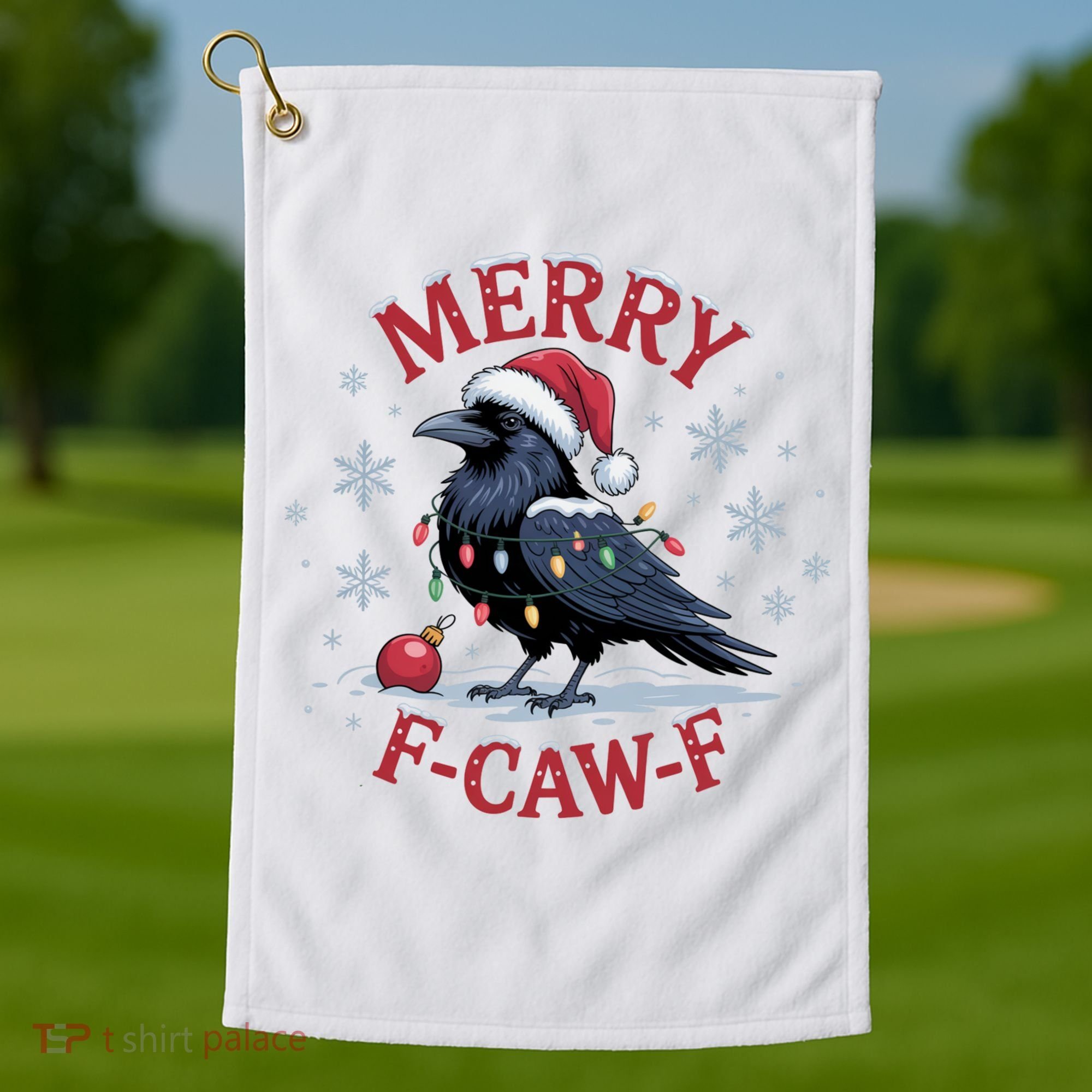 Merry F-Caw-F Crow Funny Christmas X-Mas Golf Towel