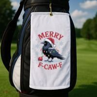 Merry F-Caw-F Crow Funny Christmas X-Mas Golf Towel thumb 2