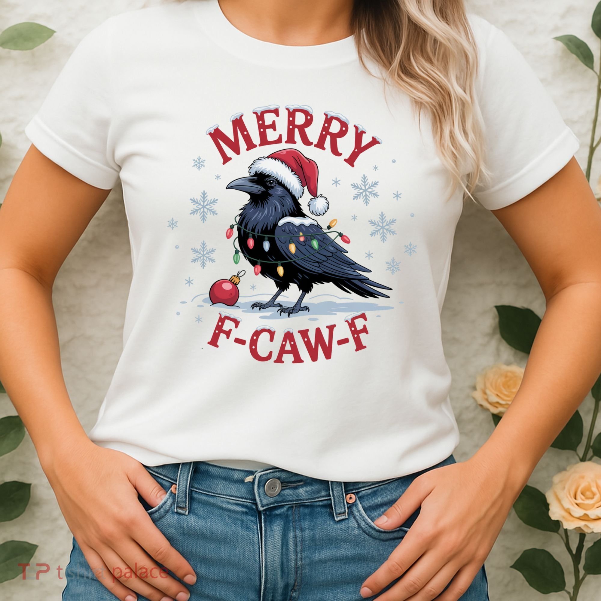 Merry F-Caw-F Crow Funny Christmas X-Mas Women's T-Shirt