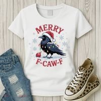 Merry F-Caw-F Crow Funny Christmas X-Mas Women's T-Shirt thumb 3