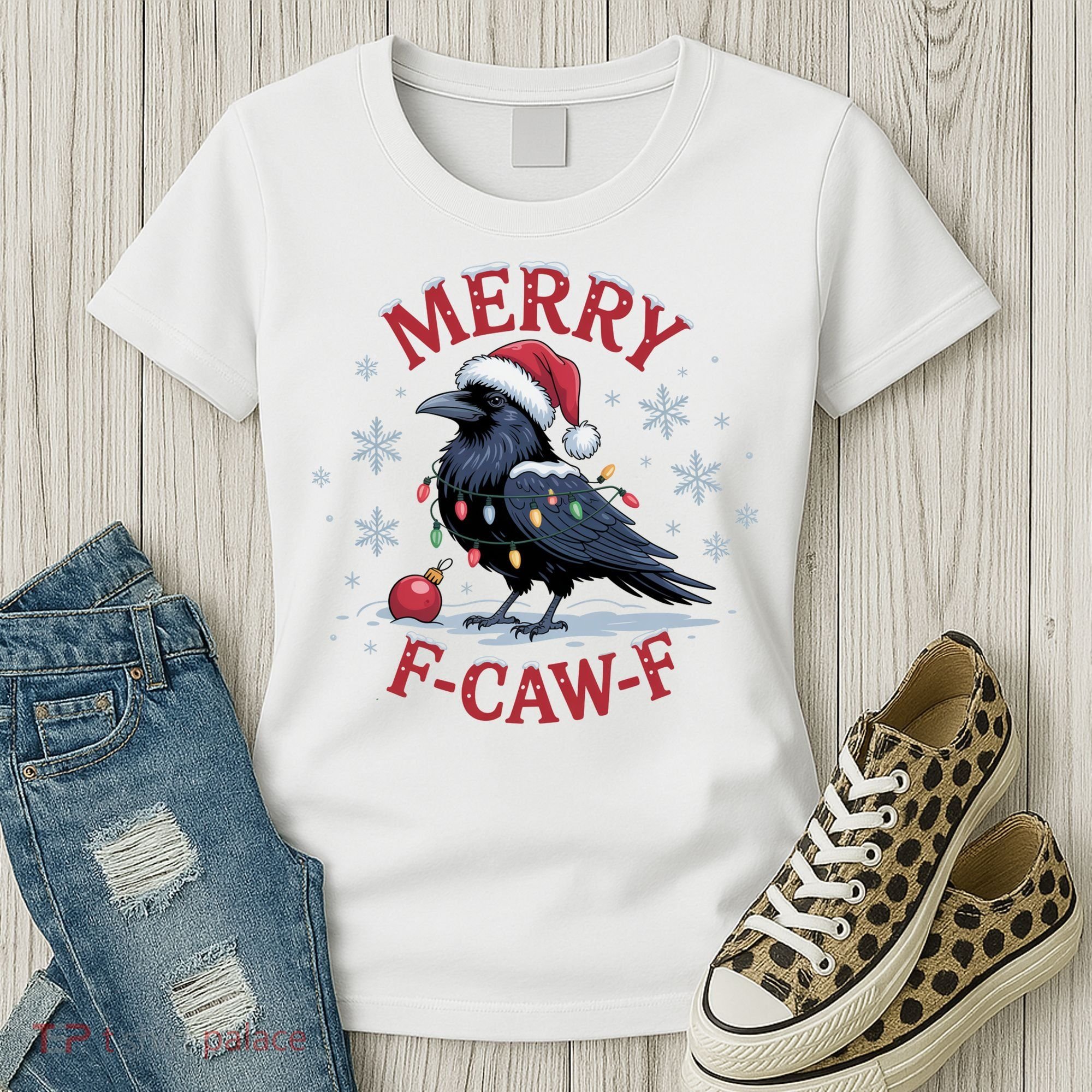 Merry F-Caw-F Crow Funny Christmas X-Mas Women's T-Shirt