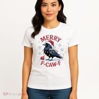 Merry F-Caw-F Crow Funny Christmas X-Mas Women's T-Shirt thumb 4