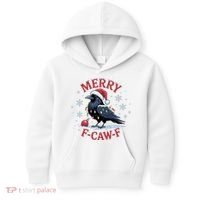 Merry F-Caw-F Crow Funny Christmas X-Mas Kids Hoodie thumb 0
