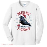 Merry F-Caw-F Crow Funny Christmas X-Mas Kids Long Sleeve Shirt thumb 0